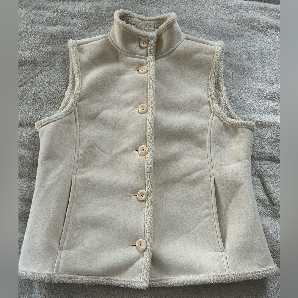 Vintage L.L. Bean Faux Suede & Shearling Sherpa Button Vest, Women’s